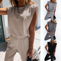 Fashion Solid Color Sleeveless Top + Pants Two-piece Set