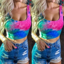 Sexy Sleeveless Square Collar Tie-dye Printed Crop Top