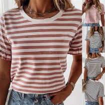 Simple Style Short Sleeve Round Neck Striped T-shirt