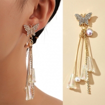Fashion Rhinestone Inlaid Bow-knot Tassel Earrings