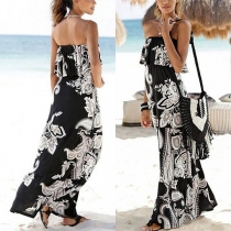 Sexy Strapless High Waist Printed Maxi Dress