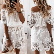Sexy Off-shoulder Boat Neck Short Sleeve Lace Dress