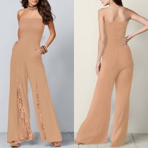 Sexy Strapless High Waist Lace Spliced Jumpsuit