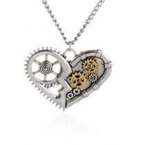 Retro Style Gear Heart Pendant Necklace