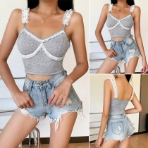 Sexy Backless V-neck Lace Spliced Sling Crop Top