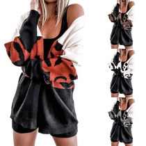 Fashion Leopard Spliced Long Sleeve Loose Knit Cardigan