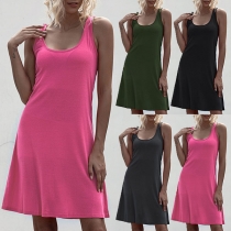 Simple Style Sleeveless Round Neck Solid Color Tank Dress