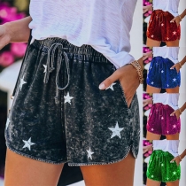 Fashion Elastic Waist Star Printed Shorts