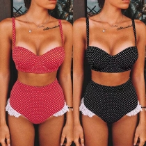 Sexy High Waist Lace Spliced Dots Printed Bikini Set