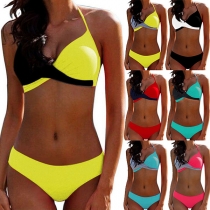 Sexy Low-waist Contrast Color Halter Bikini Set