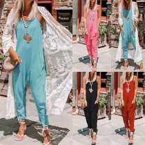Sexy Backless Solid Color Loose Sling Jumpsuit