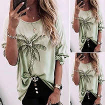 Casual Style Short Sleeve Round Neck Coconut Tree Printed T-shirt