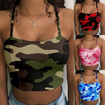 Sexy Backless Camouflage Printed Sling Crop Top