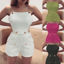 Sexy Backless High Waist Solid Color Chain Sling Romper