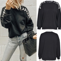 Fashion Lace-up Long Sleeve Round Neck Solid Color Sweatshirt