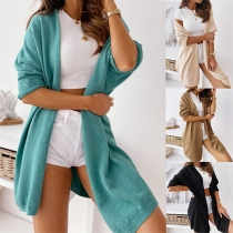 Fashion Solid Color Long Sleeve Loose Knit Cardigan