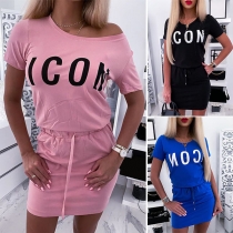 Fashion Letters Printed Short Sleeve T-shirt + Skirt Two-piece Set