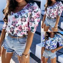 Fashion Short Sleeve Round Neck Printed Top