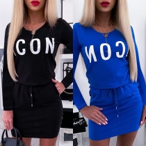Fashion Letters Printed Long Sleeve Dress