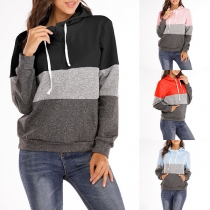 Fashion Contrast Color Long Sleeve Hooded Sweatshirt