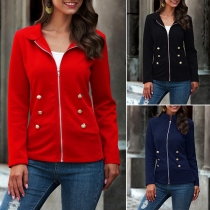 Fashion Solid Color Long Sleeve Stand Collar Jacket