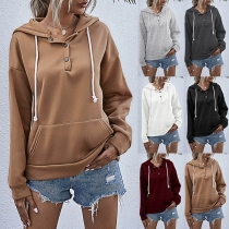 Fashion Solid Color Long Sleeve Hooded Sweatshirt