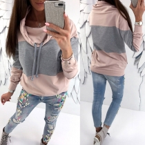 Fashion Contrast Color Long Sleeve Cowl Neck Sweatshirt(The size runs small)