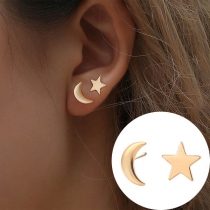 Simple Style Star Crescent Shaped Asymmetric Stud Earrings