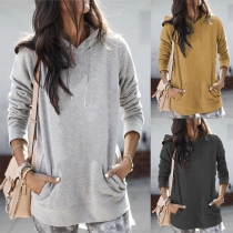 Simple Style Long Sleeve Hooded Solid Color Sweatshirt