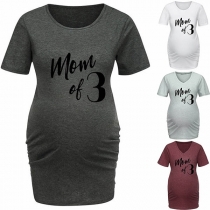 Fashion Letters Printed Short Sleeve Round Neck MaternityT-shirt