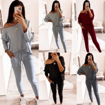 Fashion Solid Color Long Sleeve T-shirt + Pants two-piece Set