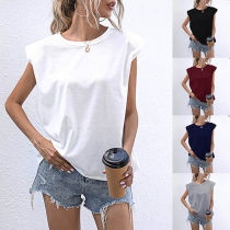 Simple Style Sleeveless Round Neck T-shirt