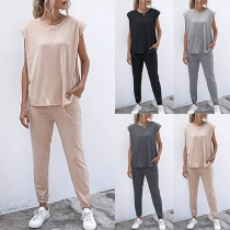 Simple Style Sleeveless T-shirt + Pants Two-piece Set