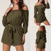 Sexy Off-shoulder Boat Neck Long Sleeve High Waist Romper