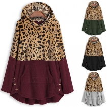 Fashion Leopard Spliced Long Sleeve Hooded Sweatshirt
