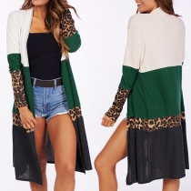 Fashion Leopard Spliced Long Sleeve Contrast Color Cardigan
