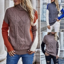 Fashion Contrast Color Long Sleeve Turtleneck Sweater