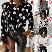 Fashion Long Sleeve V-neck Ruffle Blouse