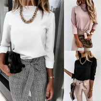 Simple Style Long Sleeve Stand Collar Solid Color Top