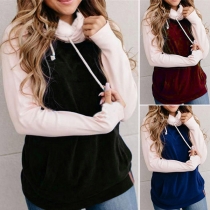 Fashion Contrast Color Long Sleeve Hooded Sweatshirt