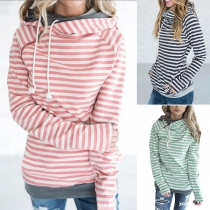 Fashion Long Sleeve Hooded Striped Sweatshirt