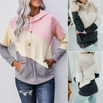 Fashion Contrast Color Long Sleeve Hooded Sweatshirt
