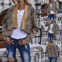 Fashion Long Sleeve Lapel Irregular Hem Leopard Printed Cardigan