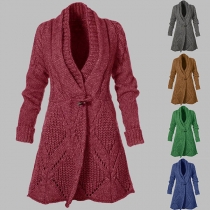 Fashion Solid Color Long Sleeve Horn Button Knit Cardigan