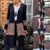 Fashion Leopard Spliced Long Sleeve Loose Cardigan