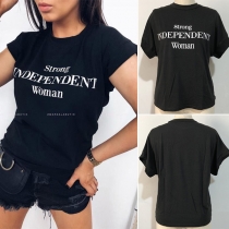 Fashion Letters Printed Short Sleeve Round Neck T-shirt