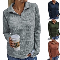 Simple Style Long Sleeve Stand Collar Solid Color Sweatshirt