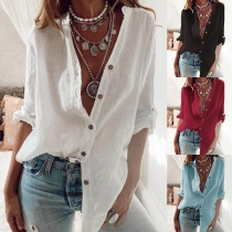 Simple Style Long Sleeve Stand Collar Solid Color Shirt