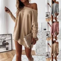 Fashion Solid Color Long Sleeve Round Neck Loose Sweatshirt