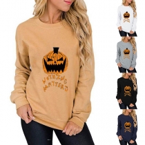 Chic Style Pumpkin Printed Long Sleeve Round Neck Sweatshirt
